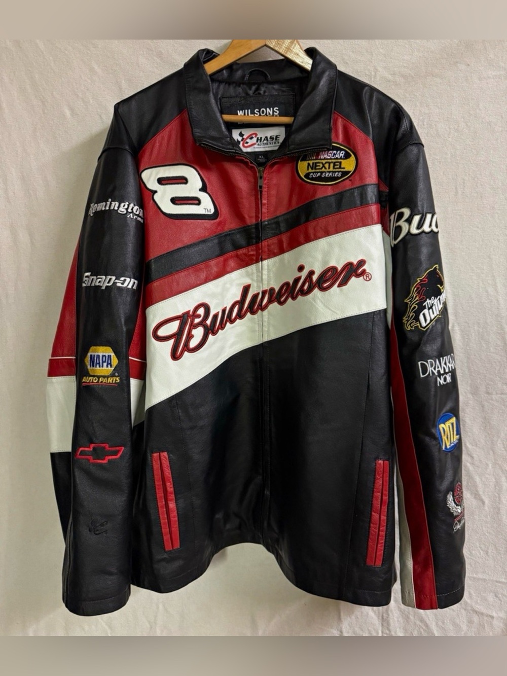 Vintage Dale Earnhardt Jr #8 Budweiser NASCAR Wilsons Leather Jacket XL Chase